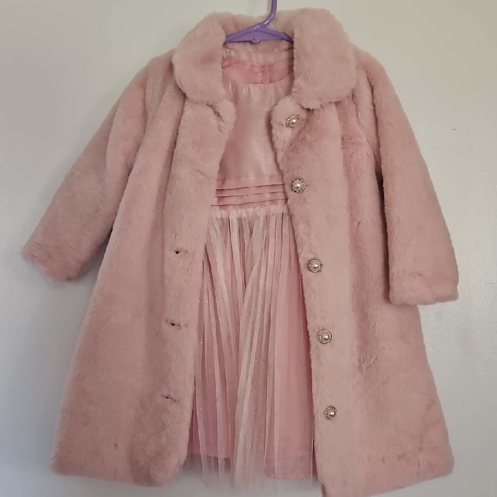 Pink Faux Fur Coat with Dress